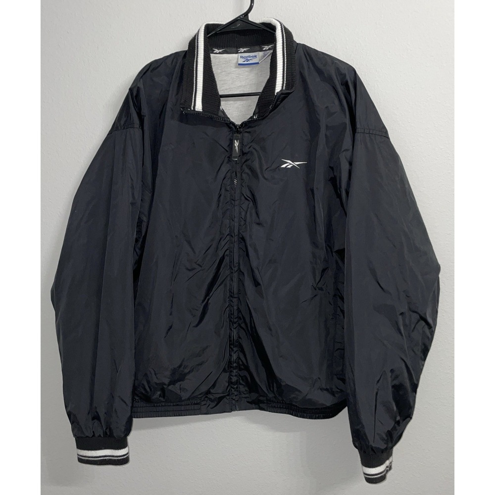 Vintage Reebok Logo Windbreaker Zip Up Track‎ Jacket Size Large Black 90s